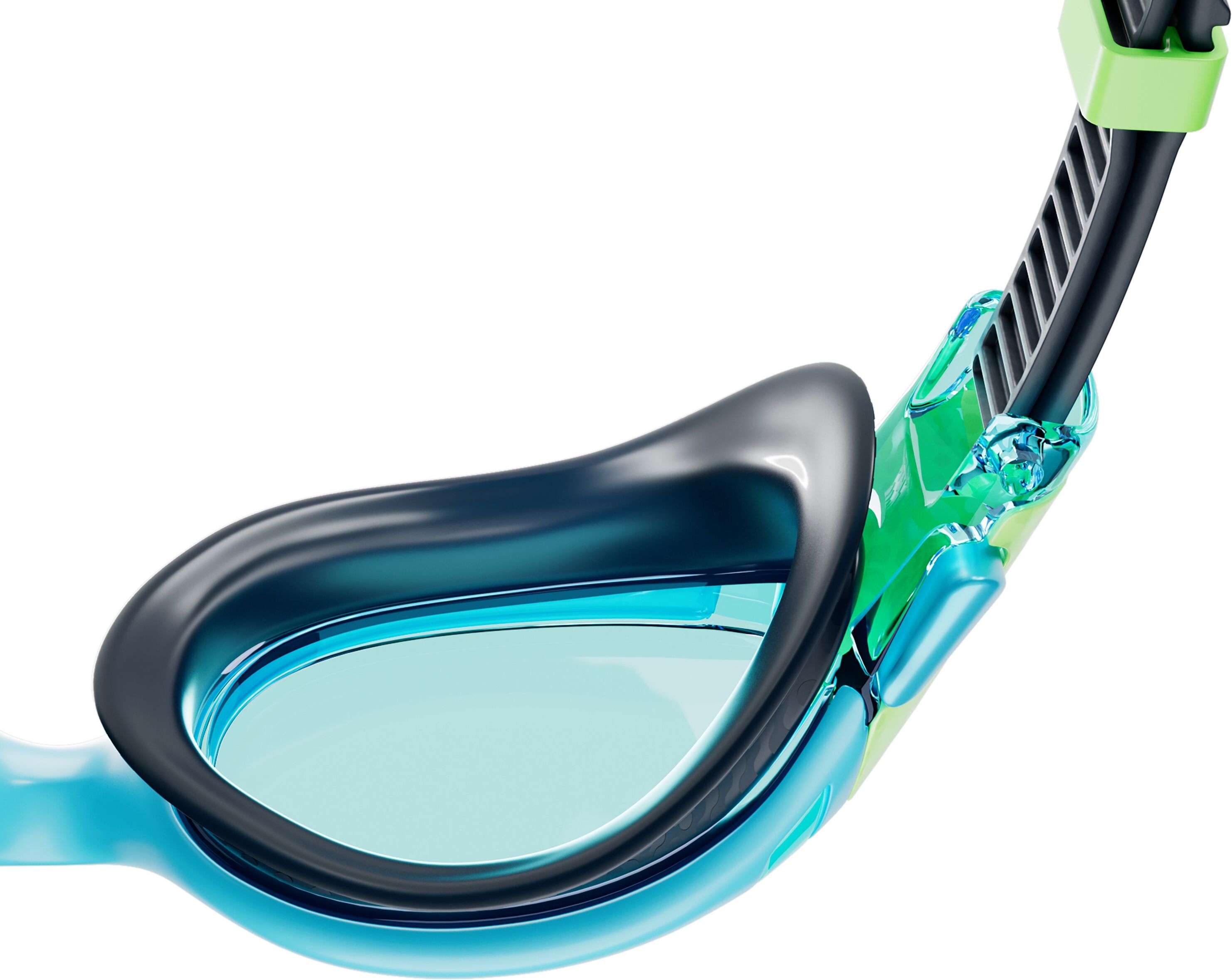Schwimmbrille SPEEDO "JR BIOFUSE 2.0 DKBLU/LTBLU", blau (blau, grün), Sportbrillen, Kinder, Schwimmbrille, breites optisches Profil, gepolsterte Dichtungen blau, grün Einheitsgröße
