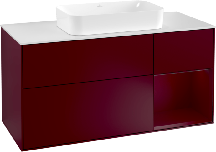 Villeroy und Boch Finion Waschtischunterschrank F301HBHB 120cm, Abdeckplatte white matt, Regal rechts Peony, Peony Matt