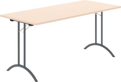 Schäfer Shop Select Klapptisch, Rechteck, Doppel-T-Fußgestell, Spezial-Klappbeschlag & Bodenausgleich, B 1600 x T 700 x H 720 mm, Ahorn-Dekor/anthrazit