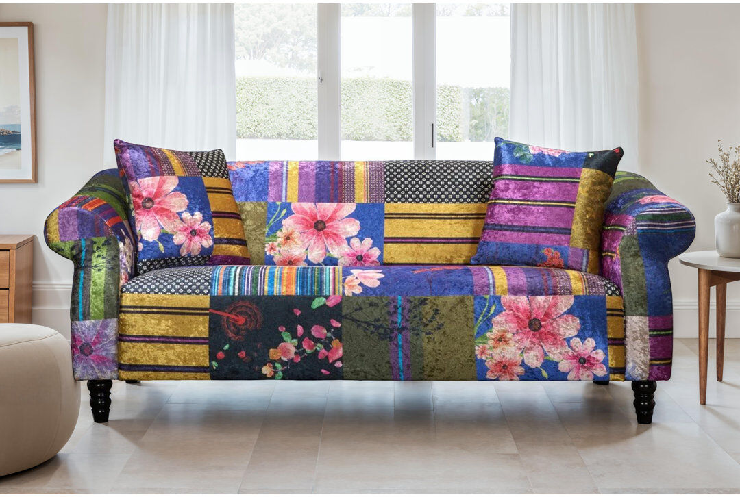 ClassicLiving Forsyth Crushed Velvet Patchwork Sofa Multicoloured 3