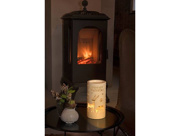 LED Laterne KONSTSMIDE, weiß, B:10cm H:19cm L:10cm T:10cm Ø:10cm, Leuchten, LED Laterne, LED Laterne Rentier, Weihnachtsmann und Schlitten