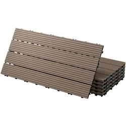 ECD Germany – WPC Terrassenfliesen – 60x30 cm Dunkelbraun 3m2 | geriffelt, Holzoptik, Klicksystem mit Drainage