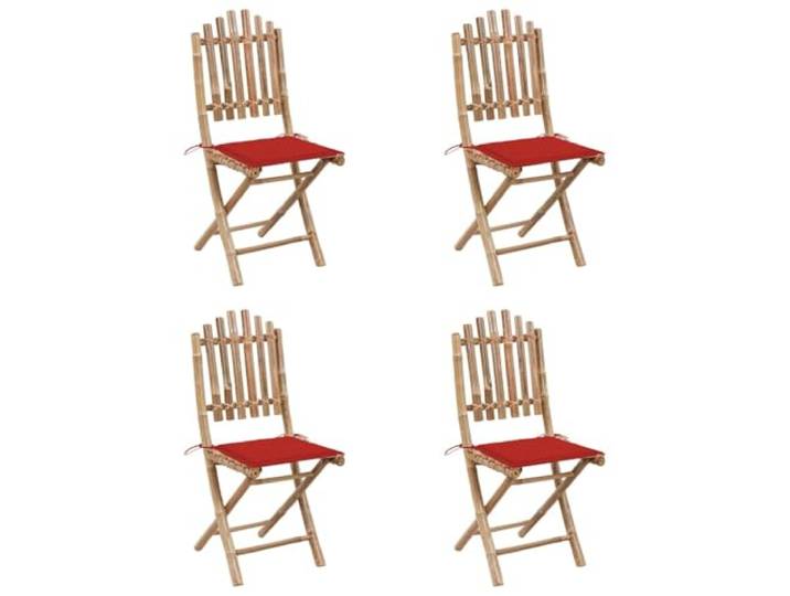 PUGYNBK Bambus-Esszimmer-Set, 5-teilig, faltbar, mit Kissen Tisch und Stühle klappbar, wetterfest, Kissen aus wasserabweisendem Polyester, einfache Reinigung