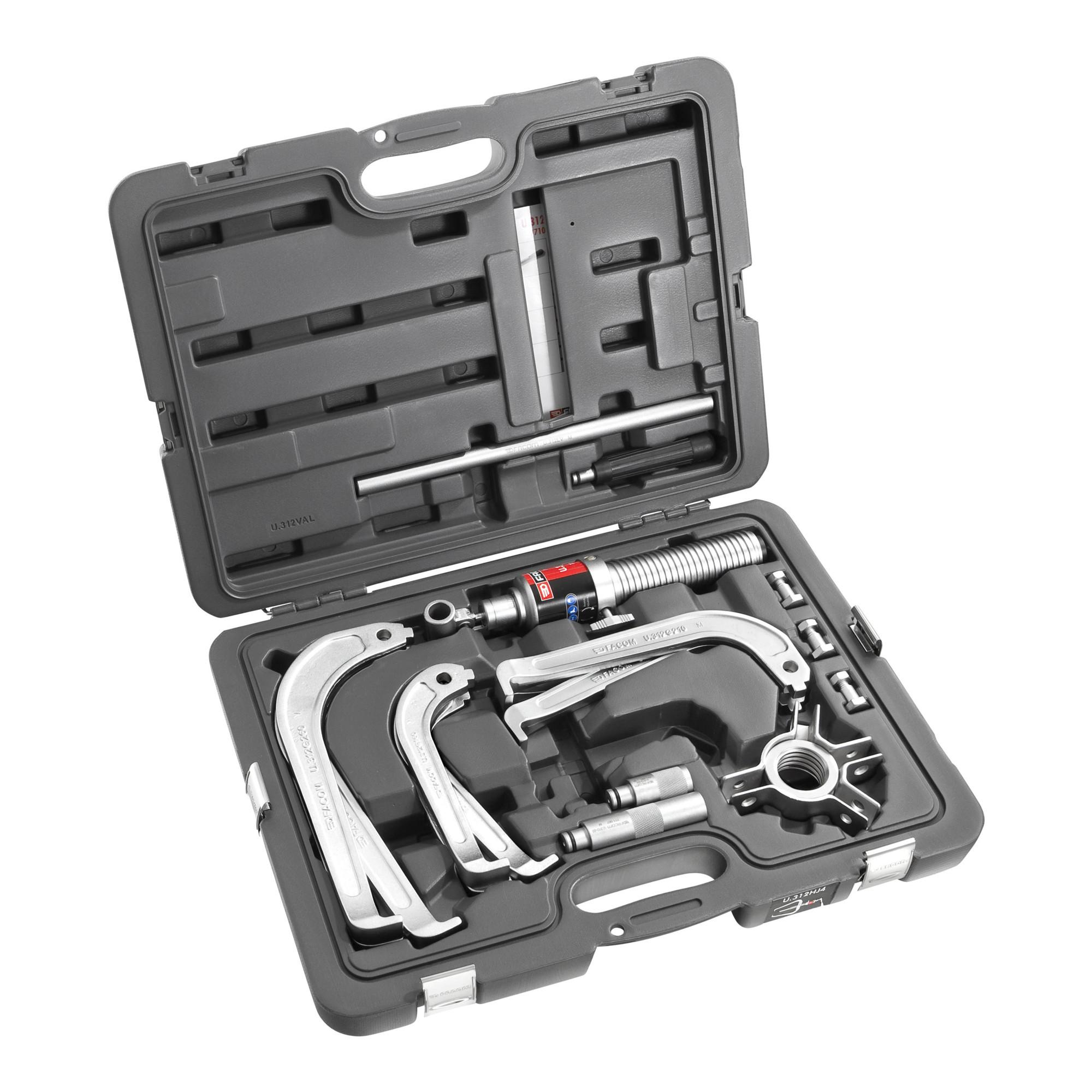 Facom Hydraulik-Außenabzieher, 3 Sätze Abzieharme, Zubehör Satz im Kunststoffkoffer, 15-tlg. (U.312HJ3)
