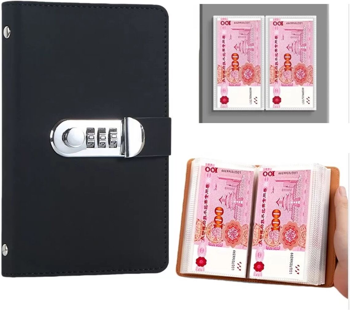 INF A6 Passwort-Sparbuch mit 50 Blatt PU-Leder Geld-Organizer Schwarz