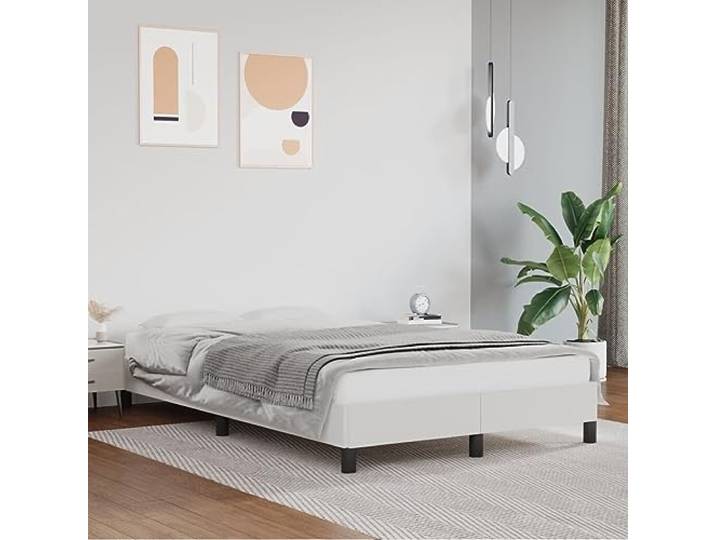 WDGJJFECNMUEHI Kunstleder Bettgestell Stabil Schlafzimmer 120x200 Weiß Bettgestell Weiß 120x200 cm Kunstleder Polsterbett mit Kopfteil Stabil Holzlatten Schlafzimmer Möbel