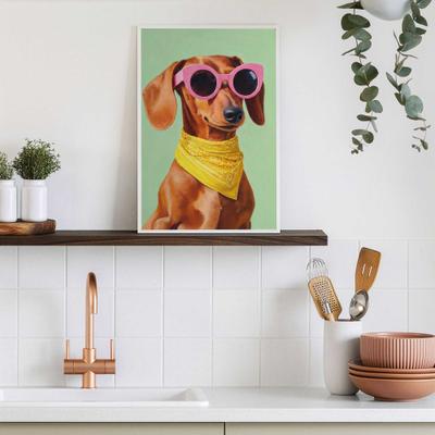 Bild mit Rahmen REINDERS "Trendiger Dackel", farbe bild(er): mehrfarbig, B:20cm H:30cm T:1,6cm, MDF, Papier, Bilder, Hobbyraum - Mehrfarbig - Papier,MDF - Tiere - 20x30 cm