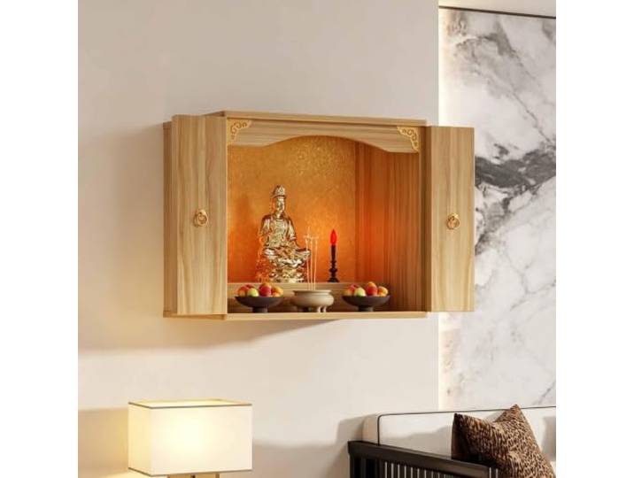 Wandaltar Schrein Offering Tisch, Buddha Altar Tisch Mit Türen,Chinesischer Meditationstisch, Buddhistisches Regal Für Figuren，for Buddha-Statuen, Kerzendosen, Räuchergefäße, Opfergaben