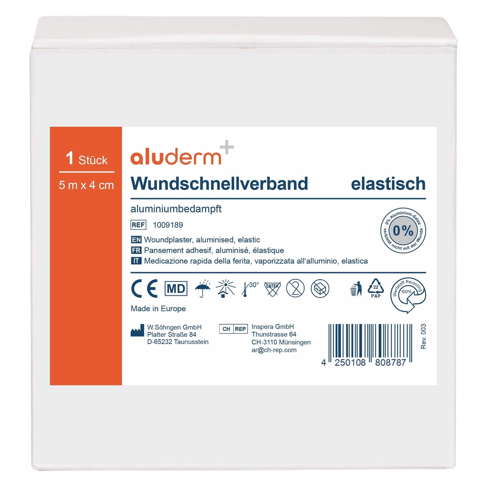 Söhngen Wundpflaster aluderm-aluplast elastisch (Grösse 5m x 8 cm, Wundauflage aluminiumbedampft, ver (1009190)