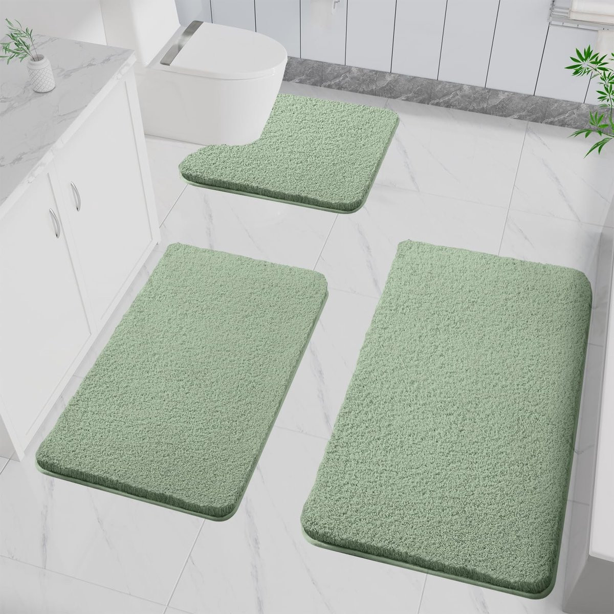 Merkloze antislip badmat van microvezel, zacht en waterabsorberend, 3 stuks, groen