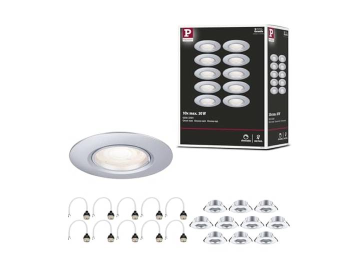 Paulmann 92119 Spots encastrés kit de 10 fixe rond 90 mm GU10 max. 10x10W 230 V Chrome mat Luminaire encastré - luminaire sans ampoule