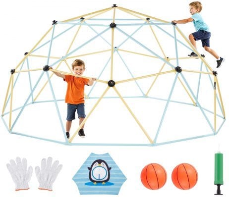 VEVOR Klimkoepel Geometrisch Klimrek met Veiligheidsnet en 2 Basketbalballen, Multicolour