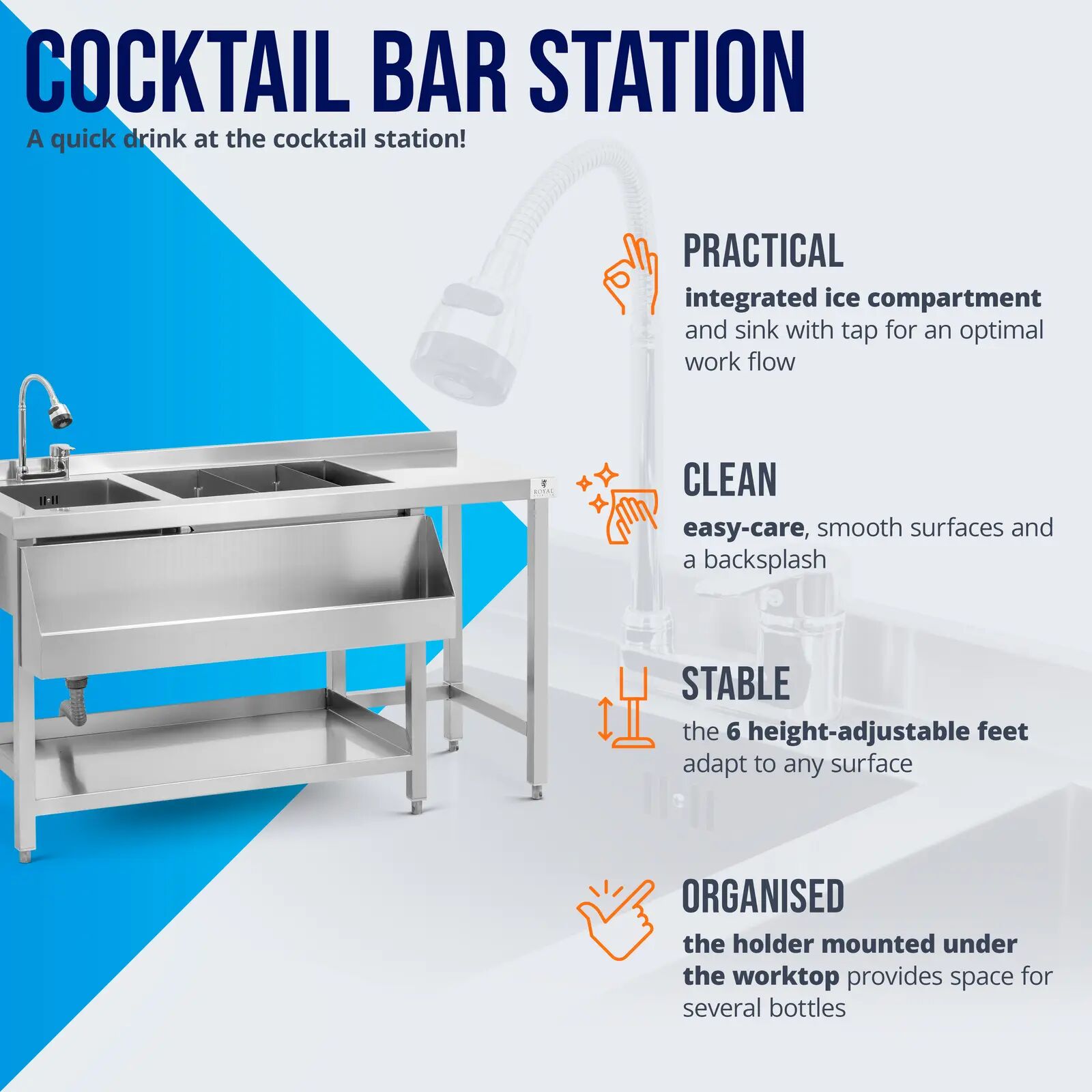 Cocktail-Station - mit Eisbehälter und Flaschenhalter - Royal Catering RCBT-01