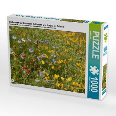 CALVENDO Puzzle Wildblumen für Bienen mit Goldmohn und Junger im Grünen | 1000 Teile Lege-Größe 64x48cm Foto-Puzzle für glückliche Stunden
