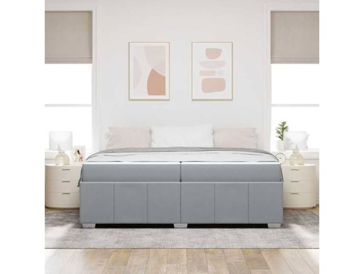 KTHLBRH Hellgraues Bett 200 x 200 cm mit Matratze Atmungsaktives Gewebe, Lattenrost aus Holz, Unterstützung 280 kg, einfache Montage