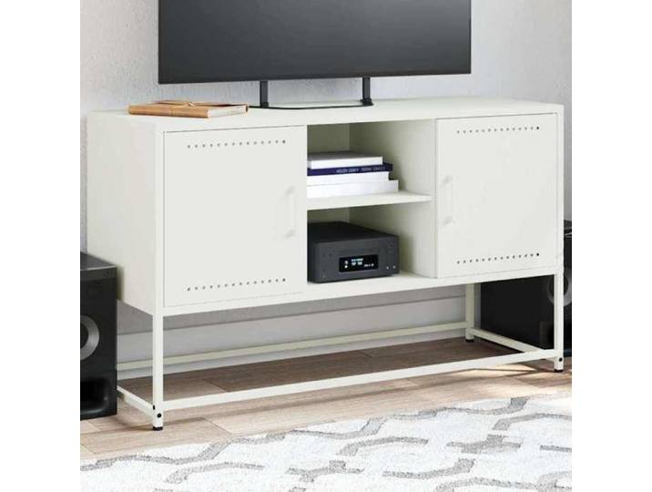 Meuble TV blanc 100 5x39x60 5 cm acier support TV buffet TV meuble multimédia banc TV armoire hifi centre de 846517
