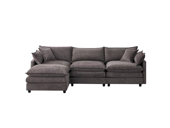Komhtom Ecksofa-Bequemes L-Sofa für kleine Wohnungen, Grau, Beige, Mode, 267x154 cm, Wohnzimmer, Sofas & Couches, Wohnlandschaften, Ecksofas