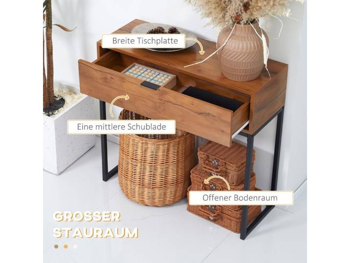 Feuille épaissie Table console avec tiroir table basse table d'entrée table d'appoint pour salon & entrée acier naturel 80x30