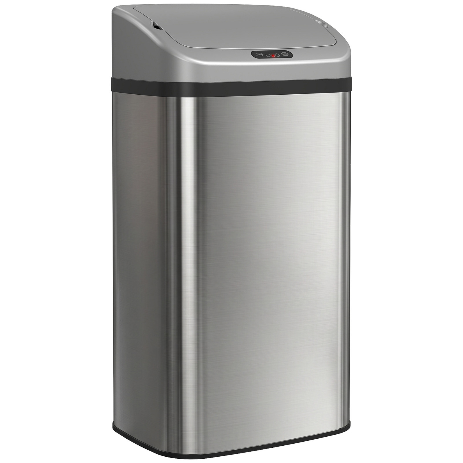HOMCOM Sensor-Prullenbak voor Keuken of Kantoor, 48 L, Automatische Sluitfunctie, Roestvrij Staal, Zilverkleurig