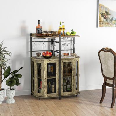 Lirago Industrial Corner Bar Cabinet with Glass Holder and Adjustable Shelf