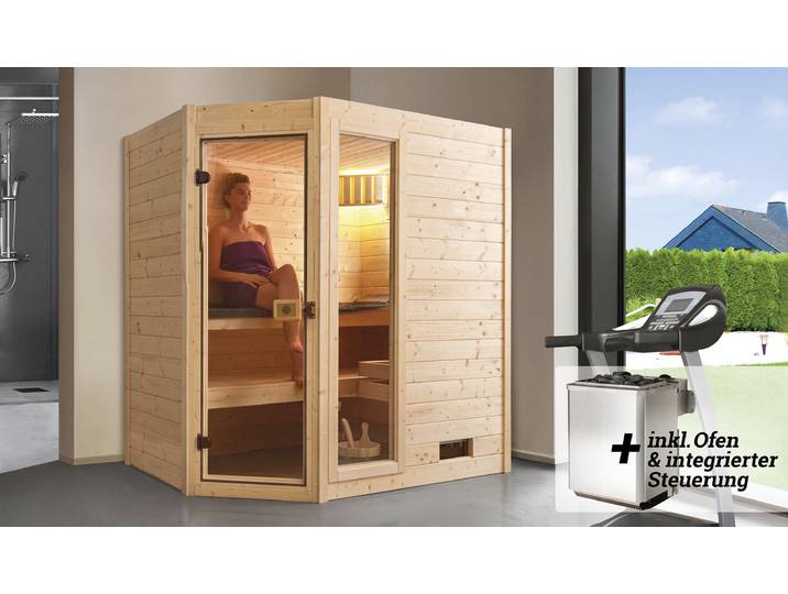 Sauna WEKA Valida , beige (natur), Saunaofen, integrierte Steuerung, 5,4 kW, Saunen, Sauna, 5,4 kW-Ofen mit integrierter Steuerung