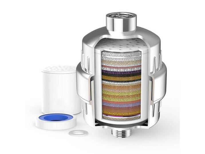 Duschfilter 36-Schicht-System mit 2 Ersatzfilter Chromglänzend Silber, Mehrfarbig, Metall, 1x1x1 cm, Badezimmer, Baden & Duschen, Duschköpfe & Duschschläuche
