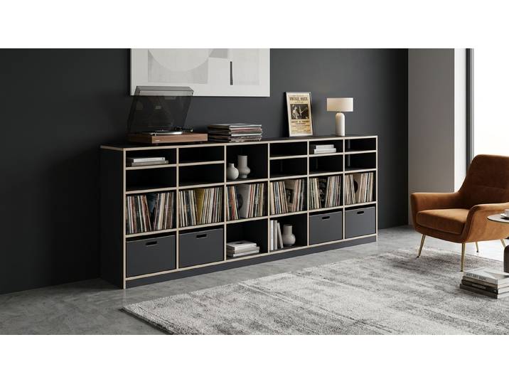 Schallplattenregal - Regal für Schallplatten mit vielen Optionen Premium Dekore Schwarz Multiplex Kante
