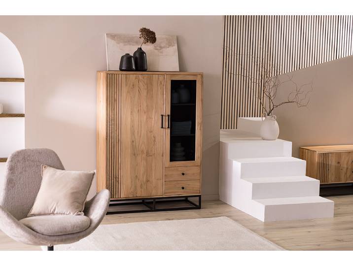 Massives Highboard TEPAH 105 x 146 x 42cm Braun/Braun