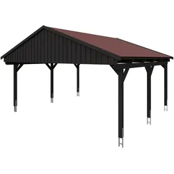 Skan Holz Fichtelberg - Satteldach Doppelcarport Breite 423 cm Gr. 1 - 618 x 566 cm Dachschalung mit Dachschindeln (rot) anthrazit Holzcarport