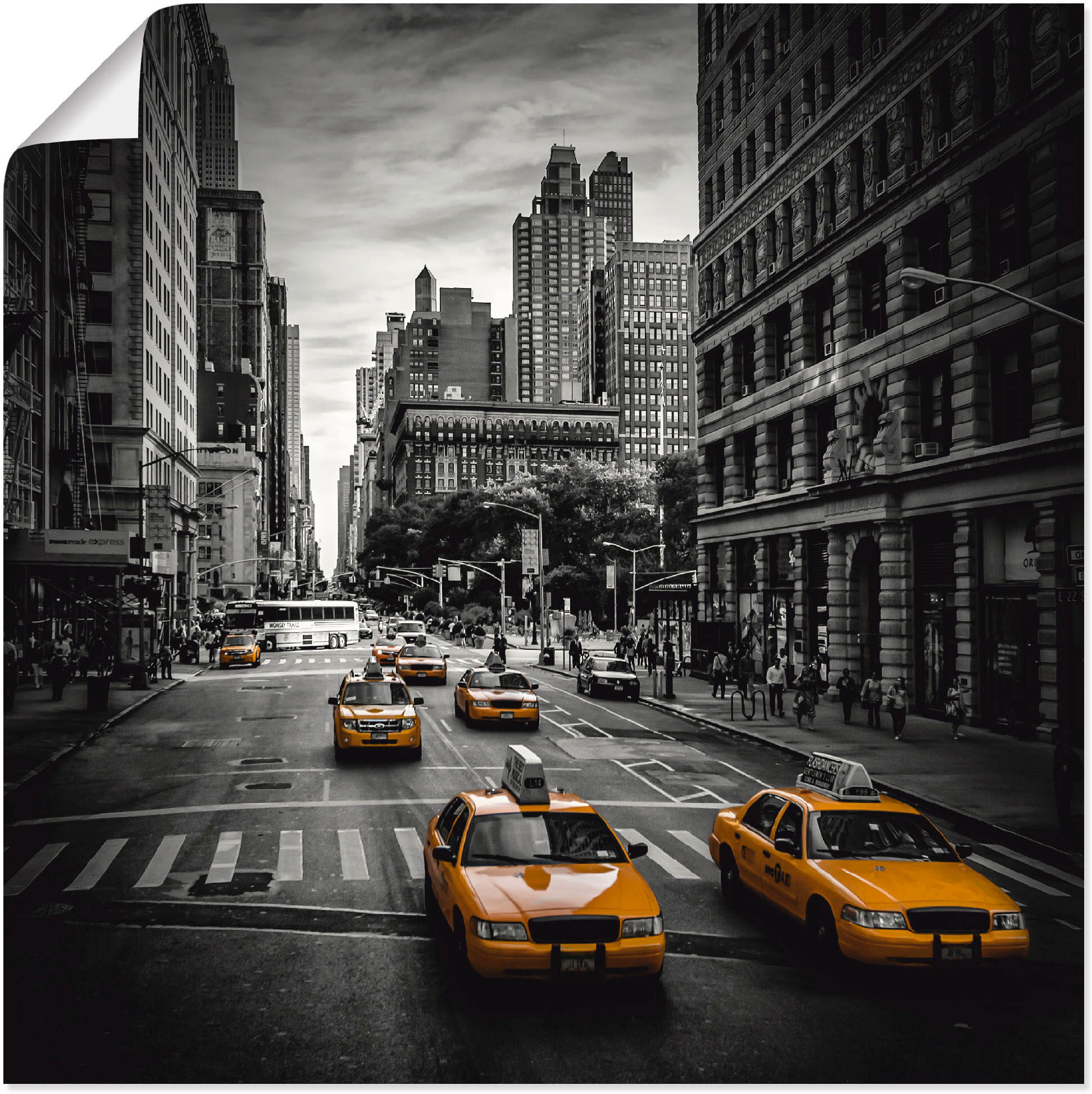 Poster ARTLAND "New York City Verkehr 5th Avenue", schwarz (farbe bild(er): schwarz), B:50cm H:50cm, Bilder, Poster, ohne Rahmen farbe bild(er): schwarz B/H/T: 50cm x 50cm, Poster Amerika, 1 Stk.