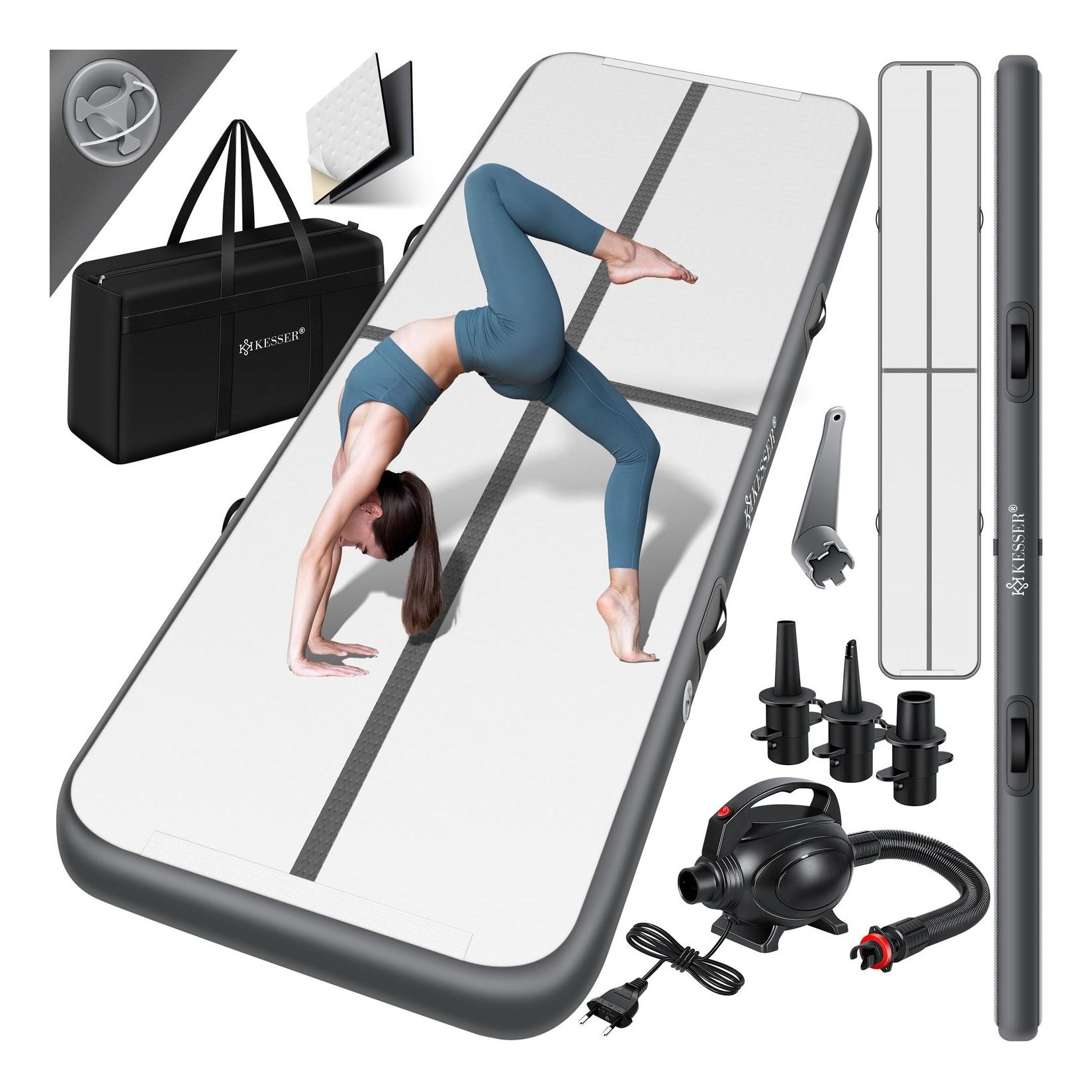 KESSER® Turnmatte Aufblasbar Airtrack 2m/3m/4m/5m/6m Fitness-Matte Gymnastikmatte inkl. Tragetasche & elektr. Luftpumpe Yogamatte, Tumbling Matten, Trainingsmatte, Turn- & Fitness
