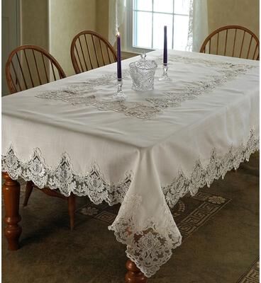 Violet Linen Imperial Embroidered Vintage Lace Pattern Tablecloth