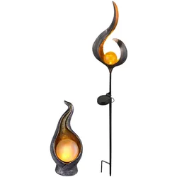 2er Set LED Außen Solar Steh Steck Leuchten Garten Veranda Dekoration Flammen Gold Silber Lampen