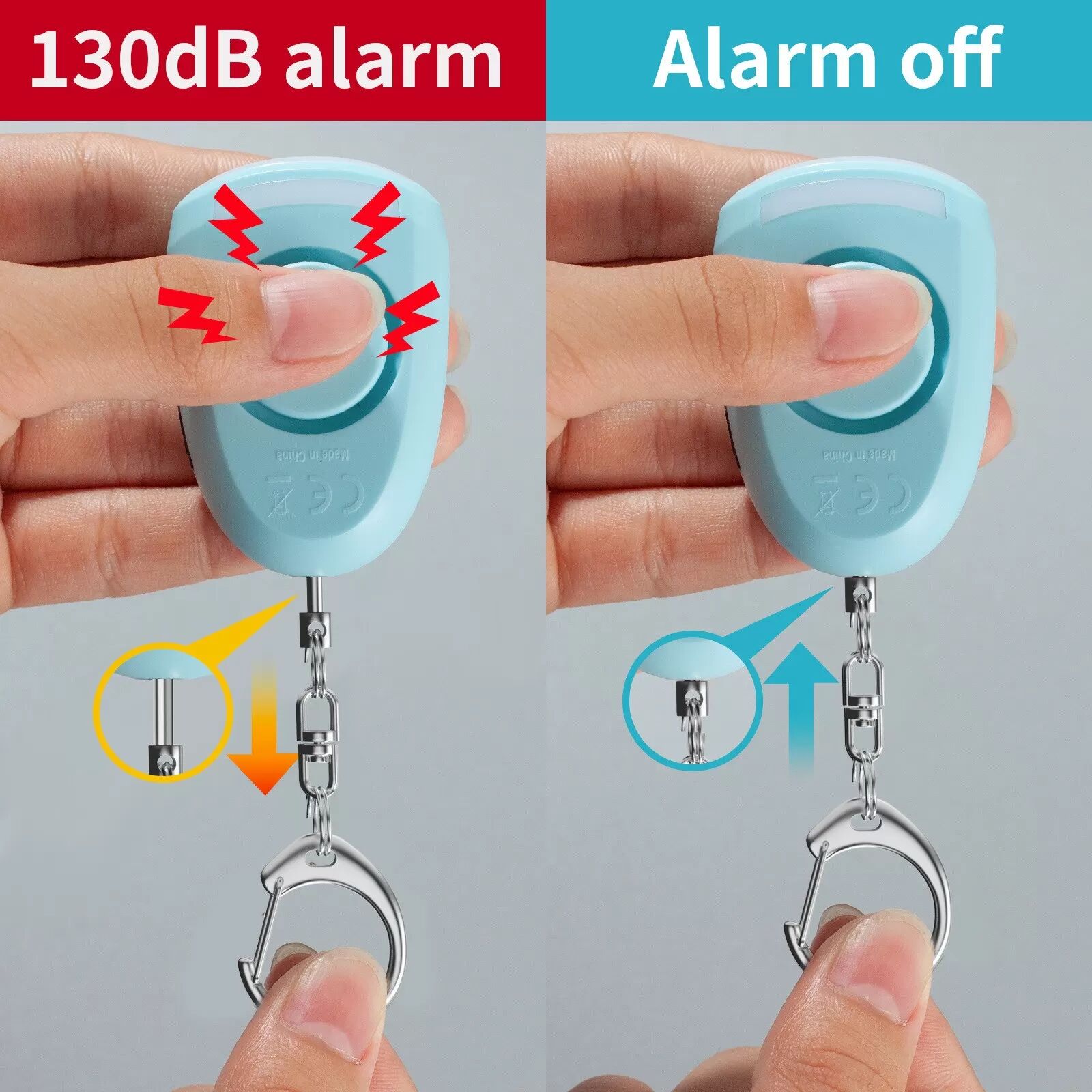 INF Porte-clés d'alarme de sécurité personnelle rechargeable avec SOS 130dB et lumière LED Blanc