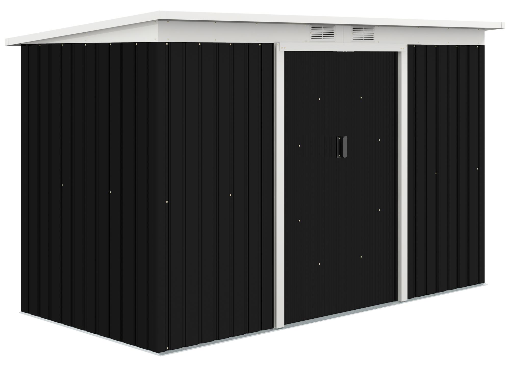 Metall Gerätehaus 6,3m³ 280x130x172cm Geräteschuppen mit Pultdach Schiebetür wetterfest Gartenhaus Outdoor Garten Schuppen Schrank für Hinterhof Außenbereich Anthrazit, Dunkelgrau