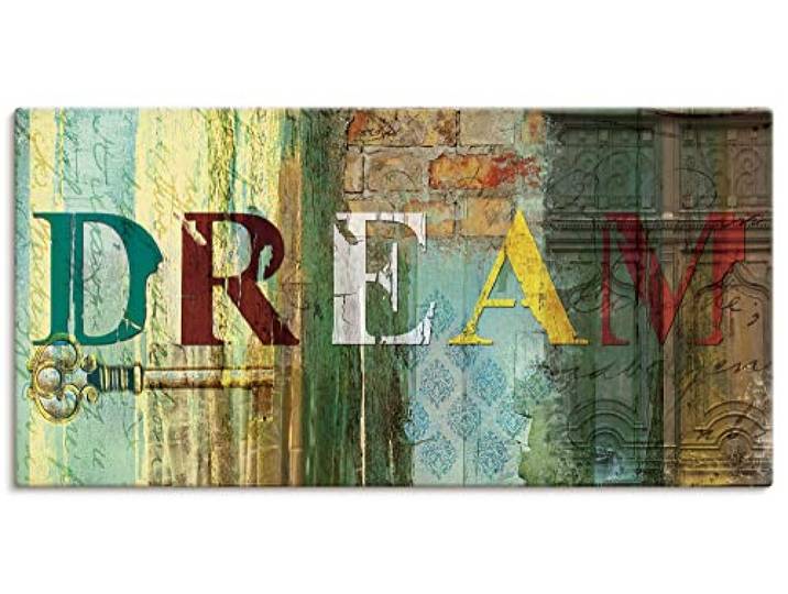 ARTLAND Wanddeko Leinwand Bilder Wandbild 60 x 30 cm Statement Bilder Sprüche Texte Digitale Kunst Bunt A7PO Traum