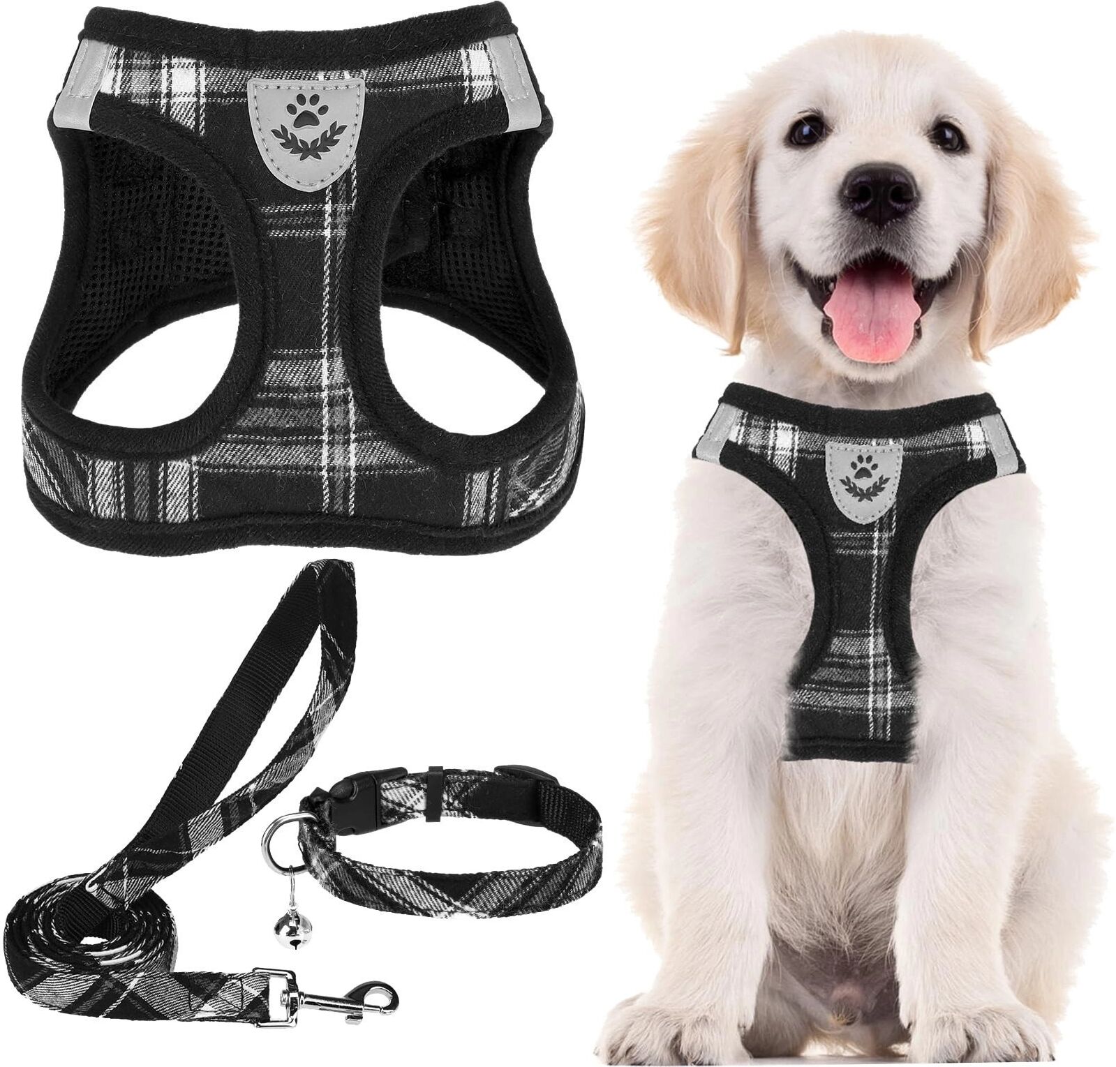INF Reflektierende Weste-Hundegeschirr mit Leine Set – Atmungsaktives Polyester, Soft-Edge-Komfort, Nacht-Sichtbarkeit M