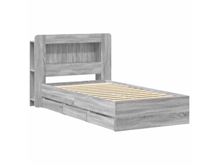 SKTQYQO Bettgestell mit Stauraum, Sonoma, Grau, 80 x 200 cm Technisches Holz, integrierte Schubladen, Kopfteil mit Ablage, max. Belastung 140 kg