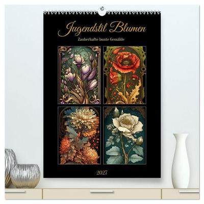 Jugendstil Blumen (hochwertiger Premium Wandkalender 2027 DIN A2 hoch), Kunstdruck in Hochglanz