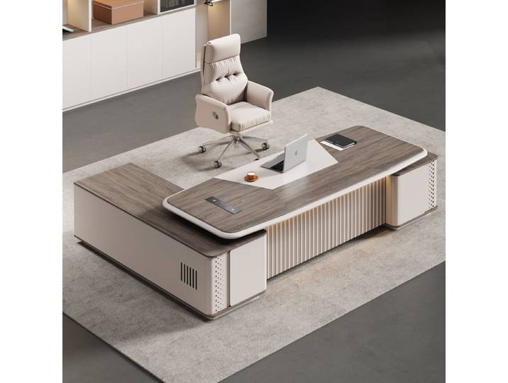 Ensemble bureau et chaise de direction Simp, finition peinte, luxe léger, sensation haut de gamme, pour bureau du président, du directeur ou du superviseur.