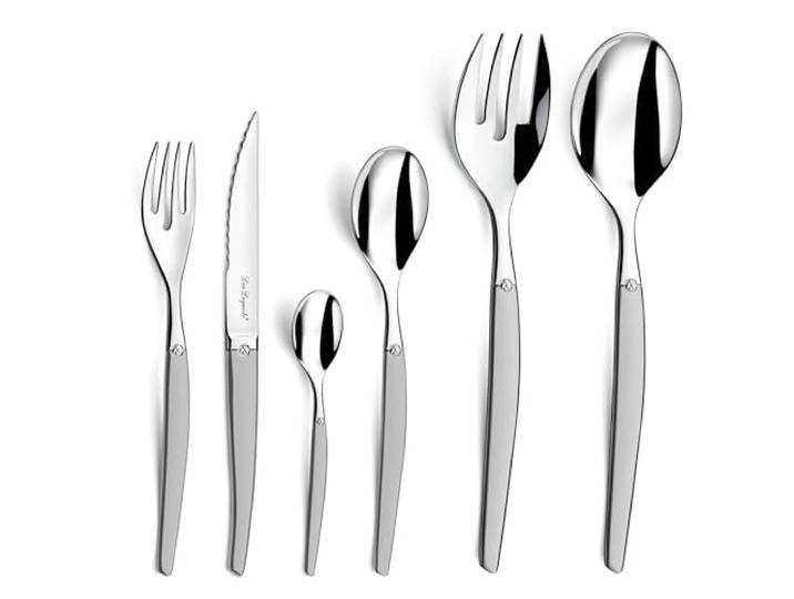 Lou Laguiole Jet Sablé Besteckset, 50-teilig, Silber