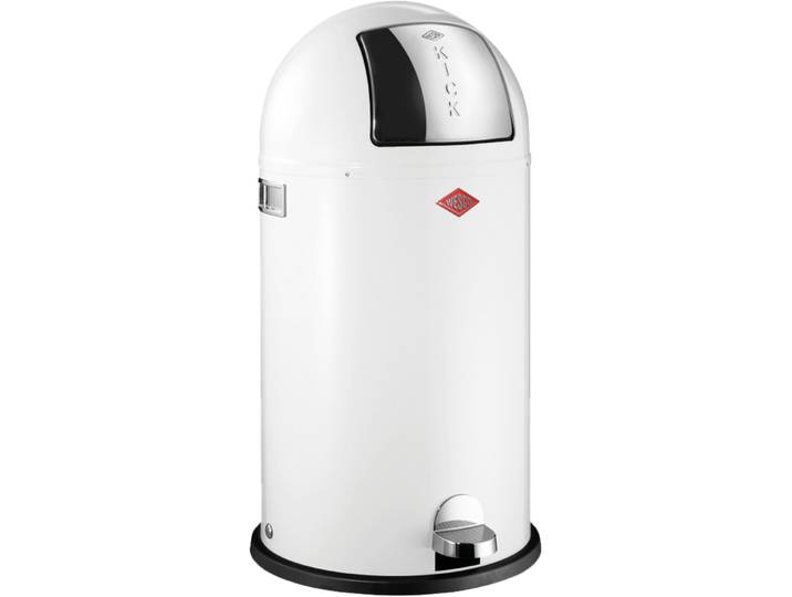 Mülleimer WESCO Kickboy , weiß, B:40cm H:75,5cm T:40cm, Stahlblech, Mülleimer, Mülleimer, Abfallsammler, 40 Liter