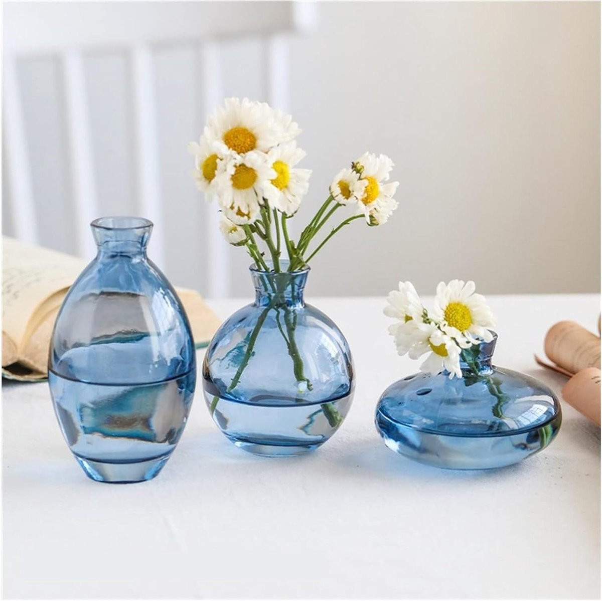 Set van 3 meerkleurige glazen bloemenvazen voor decoratie