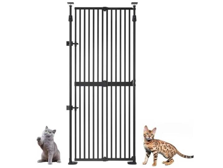 unipaws Katzenschutzgitter 190 cm extra hoch, automatisch schließend, ohne Bohren, Türschutzgitter für Katzen & Hunde, 53–86 cm Breite (Schwarz)