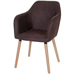 Décoshop26 - Esszimmerstuhl im Retro-Design mit dunkelbraunem Vintage-Stoffbezug und hellen Beinen 04_0002368