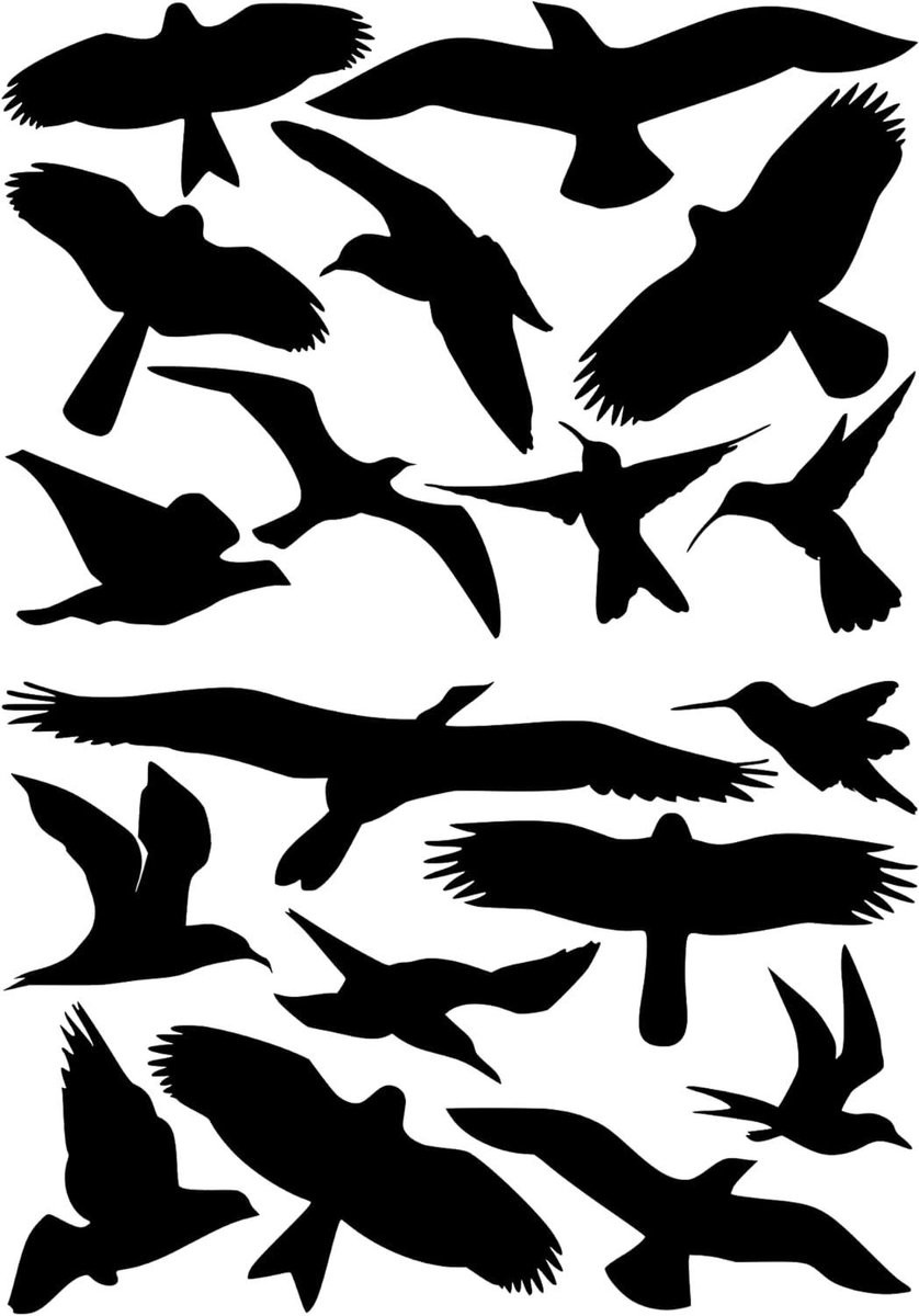 Set van 12 krasbestendige vogelstickers voor ramen voor vogelbescherming, mix