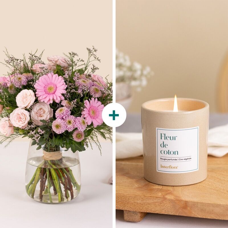 Bouquet plaisir fleuri et bougie parfumée - Interflora