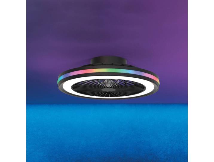 Mantra Iluminación LED-Deckenventilator Gamer schwarz DC leise Ø 47 cm CCT RGB Gamer, dimmbar, schwarz, für Wohn- / Esszimmer, Kunststoff, Modern