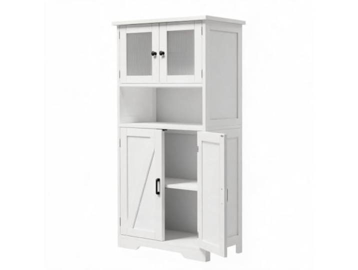 Standschrank 4-türig Schmal Aufbewahrung 60x30x128cm weiß Vintage Design, Stabile Konstruktion, Einfache Montage, Viel Stauraum, Platzsparend, Langlebig
