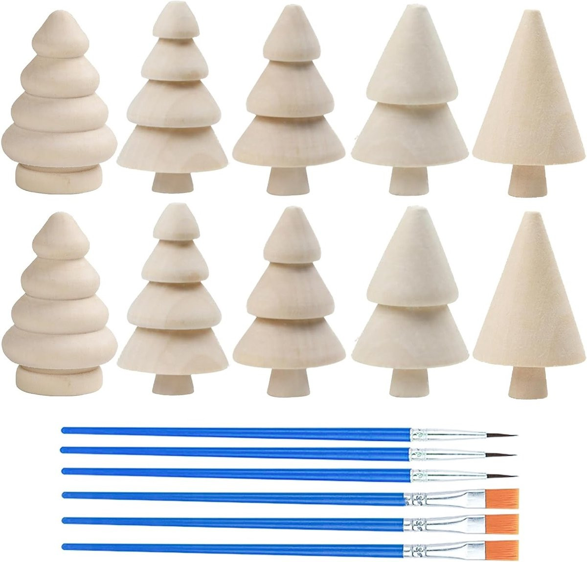 10 Stuks Ongefinished Houten Kerstboom Figuren voor Schilderen en DIY Decoratie